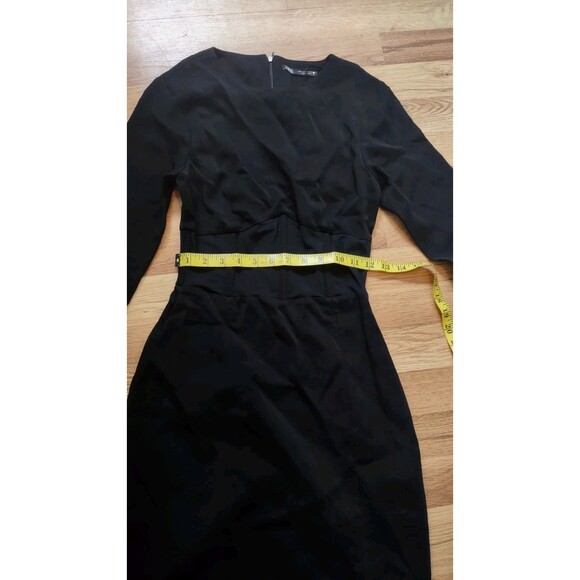 Zara Black Fitted Mesh Waist Long Sleeve Dress Size Small - Picture 5 of 8